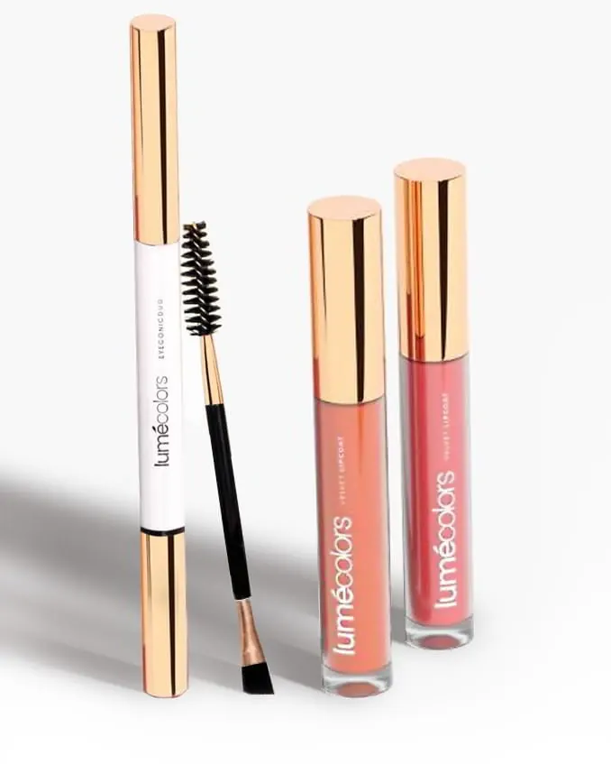 Isi Eyelip Bundling: pensil Eyeconic Duo dengan sikat spoolie dan dua tube Velvet Lipcoat